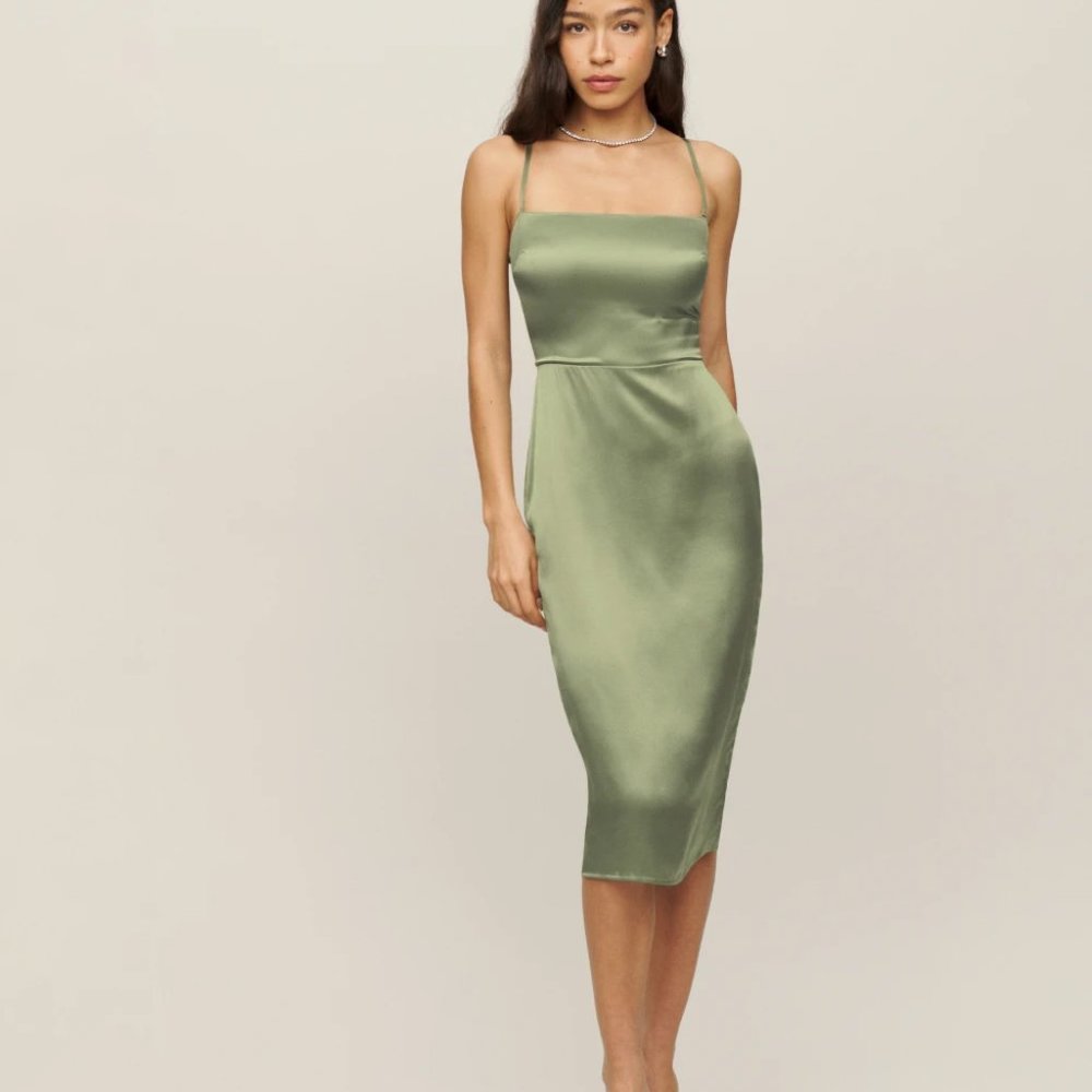 Reformation Oaklie Silk Midi Dress - Size 4 - Color artichoke - NWT